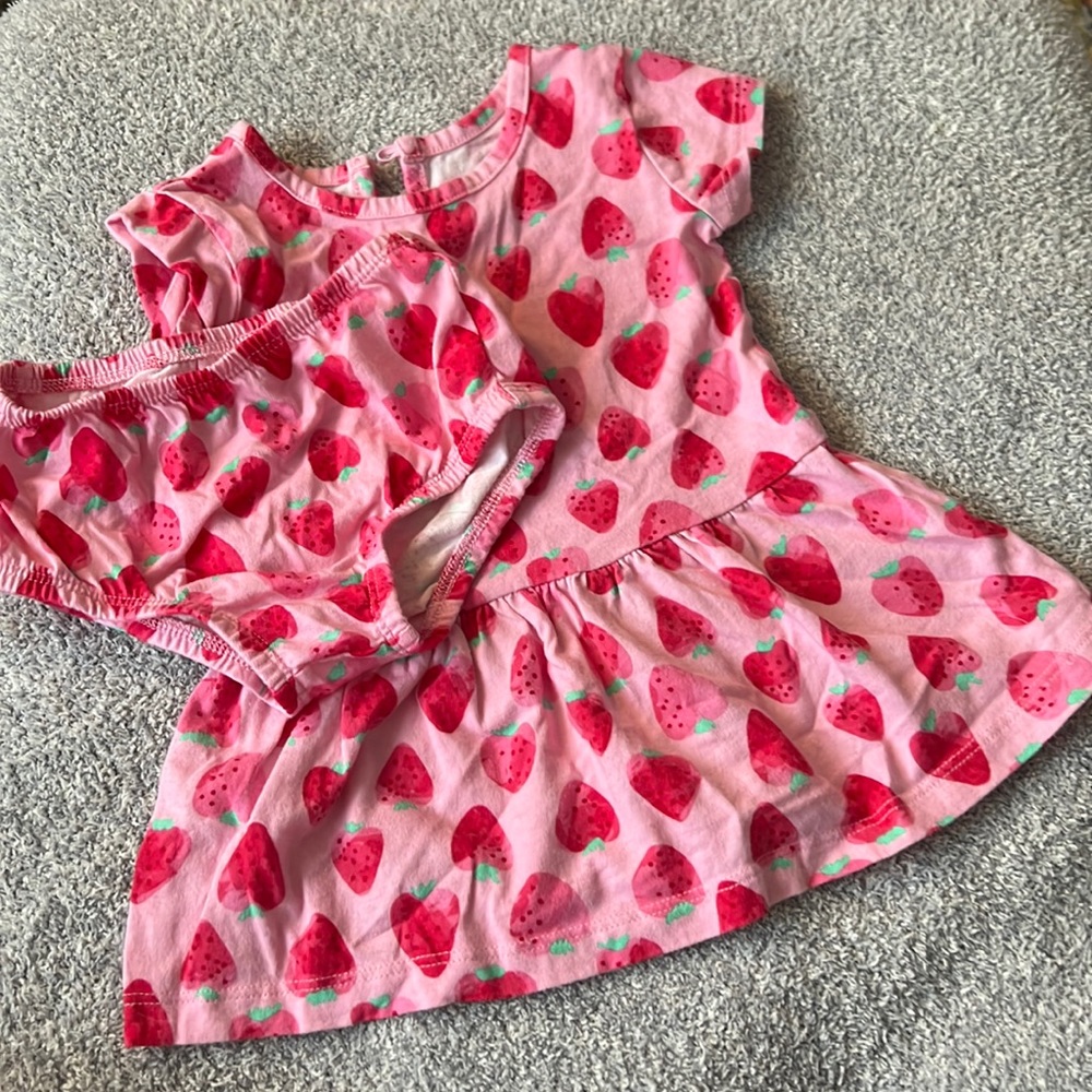 6/9 month girl summer strawberry outfit with bloomers